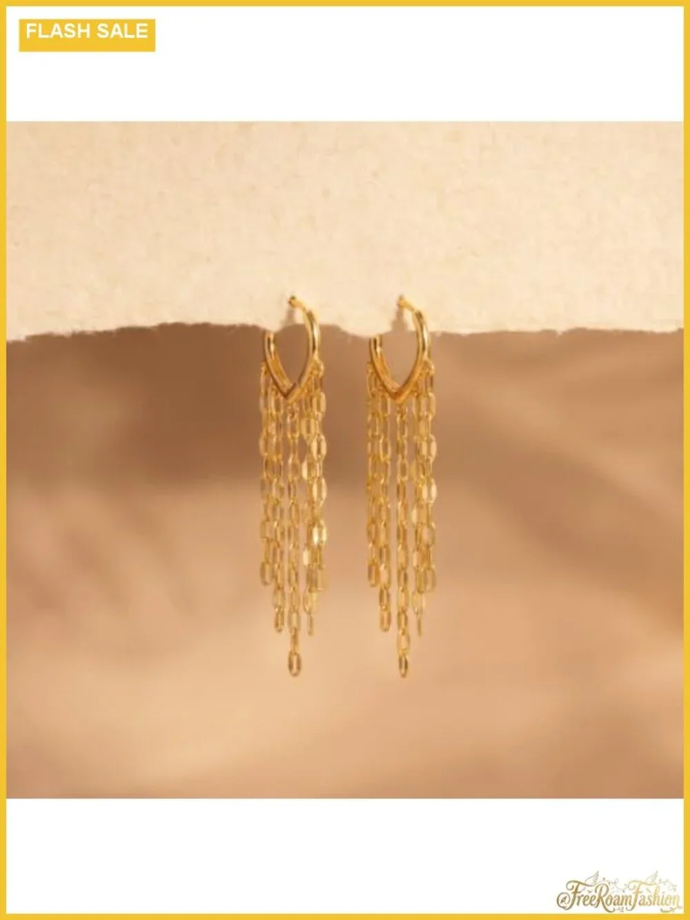 14K Gold Plated Stainless Steel Dangle Hoop Earrings Tassel Chain